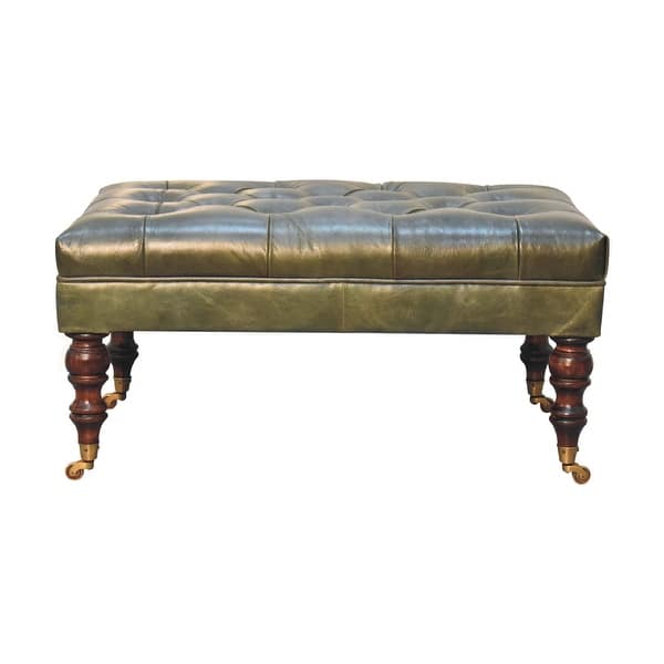 slide 2 of 9, Buffalo Green Leather Ottoman with Castor Legs