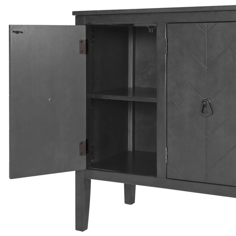 Roomfitters Adjustable Shelf Storage Sideboard with Retro Metal Handles and Pinewood Legs for Living Room, Study