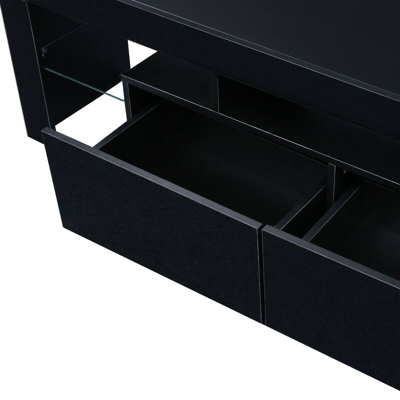 LED TV Stand with 20 Colors & Remote, High Gloss Black Finish for Living Room, 63"