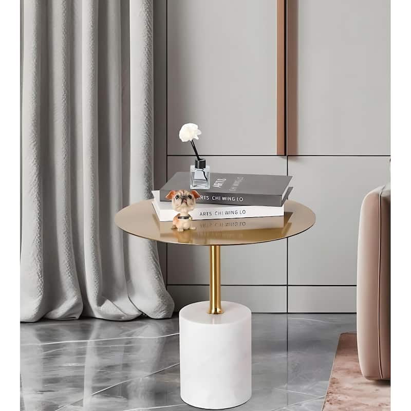 Stylish Marble Based Steel Side Table - Brass