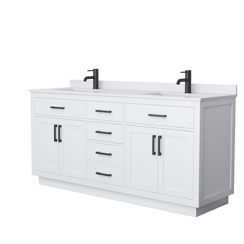 Beckett TK 72-inch Double Vanity, Cultured Marble Top - White, Black Trim, White Cultured Marble Top