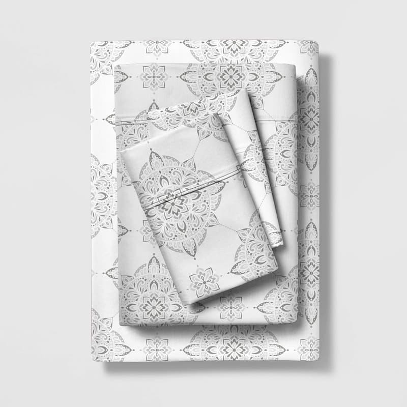 Color Sense Cotton 225TC Silky Wrinkle Resistant Sheet Set - Damask Grey - King