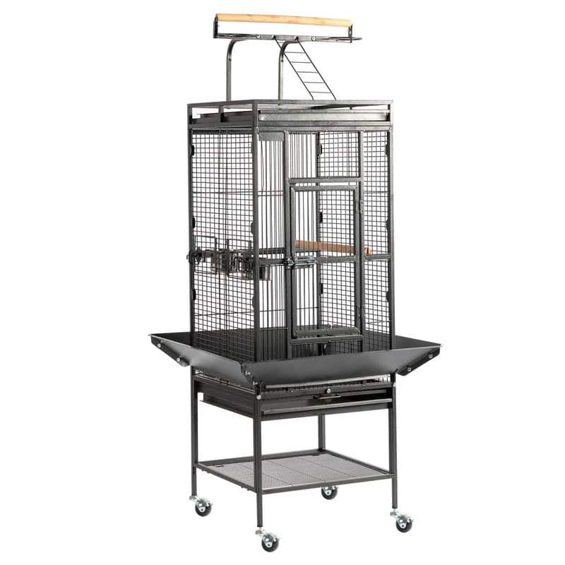 61 Inch Wrought Iron Large Rolling Bird Cage With Play Top And Stand For Parrots Lovebird Cockatiel Parakeets