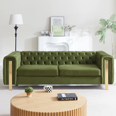 Velvet Loveseat Sofa for Small Spaces, Modern Love Seats w/ Golden Legs 83.7 Inches Upholstered Sofa Couch for Living Room