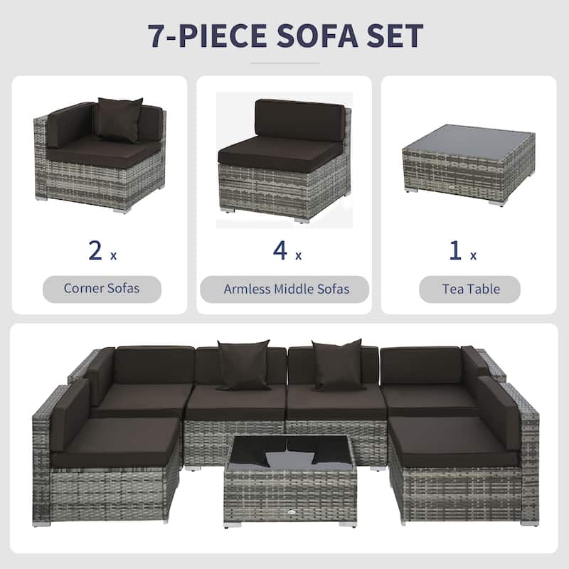 Outsunny 7-Piece Outdoor Wicker Patio Furniture Set