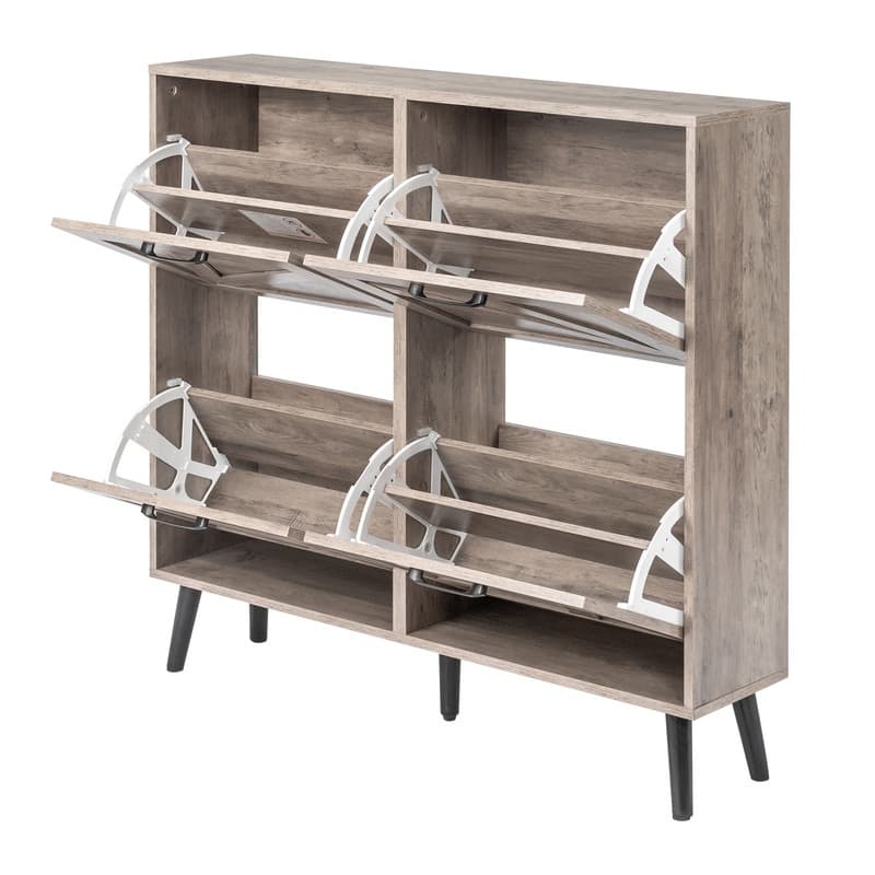 Barn Door 4 Flip Black Handles Melamine Particleboard Shoe Cabinet 41.7In