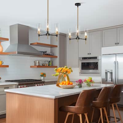 Alva Modern Farmhouse 3-Light Black Gold Chandelier Glass Pendant Light for Dining Room