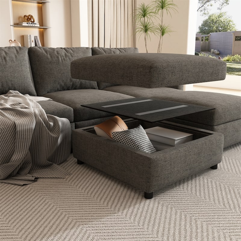 123" U-Shape Modular Sectional Couch with Storage Function, Ottoman