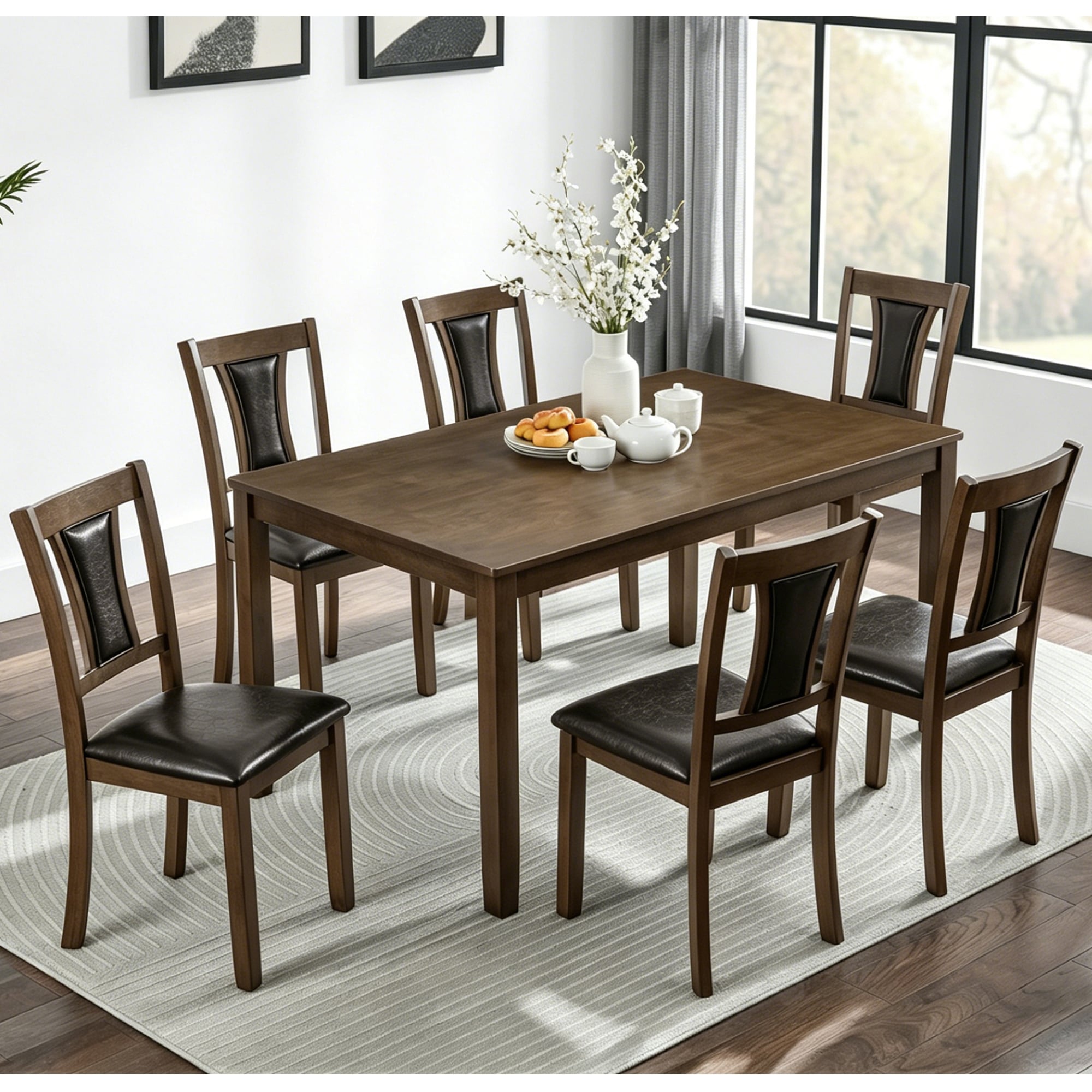 7-Piece Dining Table Set with 6 Upholstered Chairs & Table