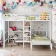 preview thumbnail 1 of 11, Full Over Twin Metal Bunk Bed with Built-in Desk, Shelves and Ladder,No Box Spring Required,Maximized Space,White White