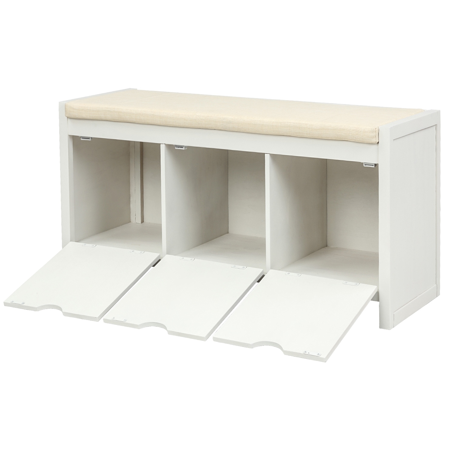 Moda Storage Bench With Removale Cushion And 3 Flip Lock Storage Cubbies For Living Room - Overstock - 32813303