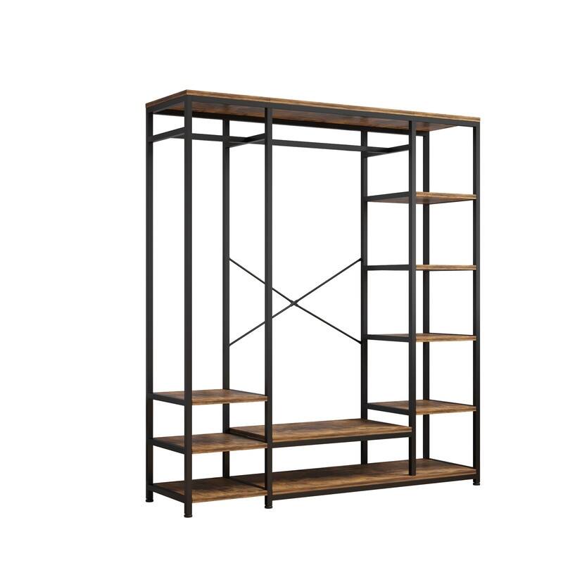 Brown and Black Clothes Rack Multiple Storage Racks Wardrobe Storage Rack