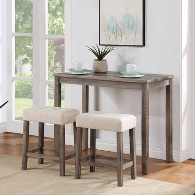 3 Piece Counter Height 36" Pub Table Set with Tufted Linen Stools