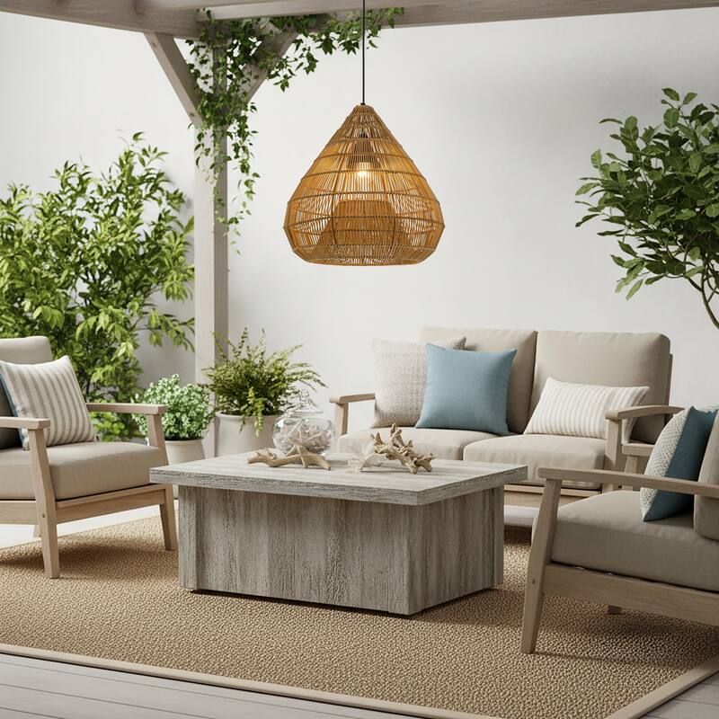 Serina 1-Light Wicker Outdoor Pendant Light, Coastal Boho Dome - Handwoven