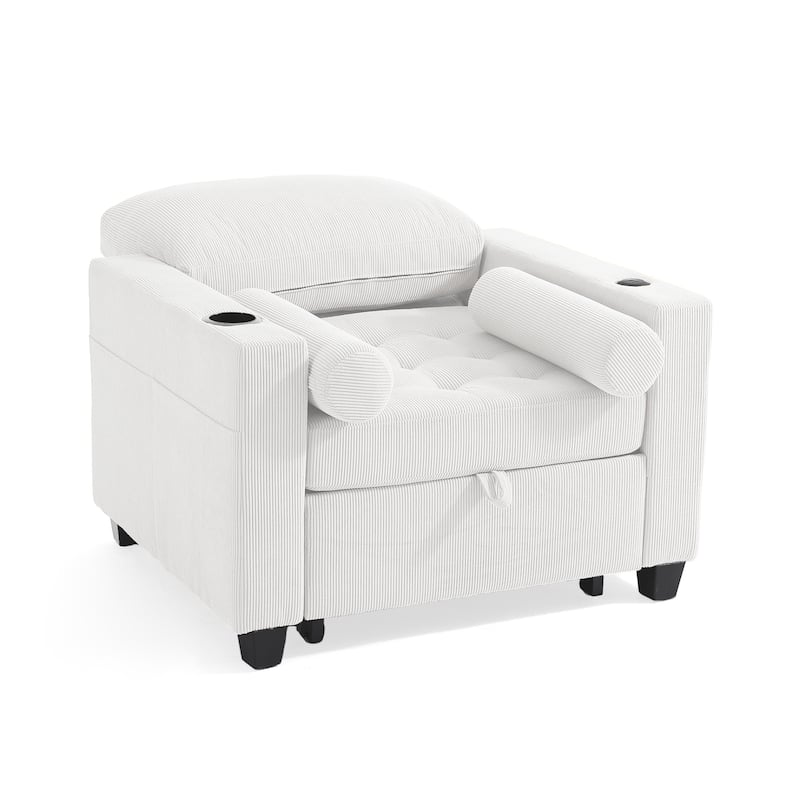 3-in-1 Corduroy Sleeper Sofa Pull-Out Bed Convertible Adjustable Loveseat with USB Port