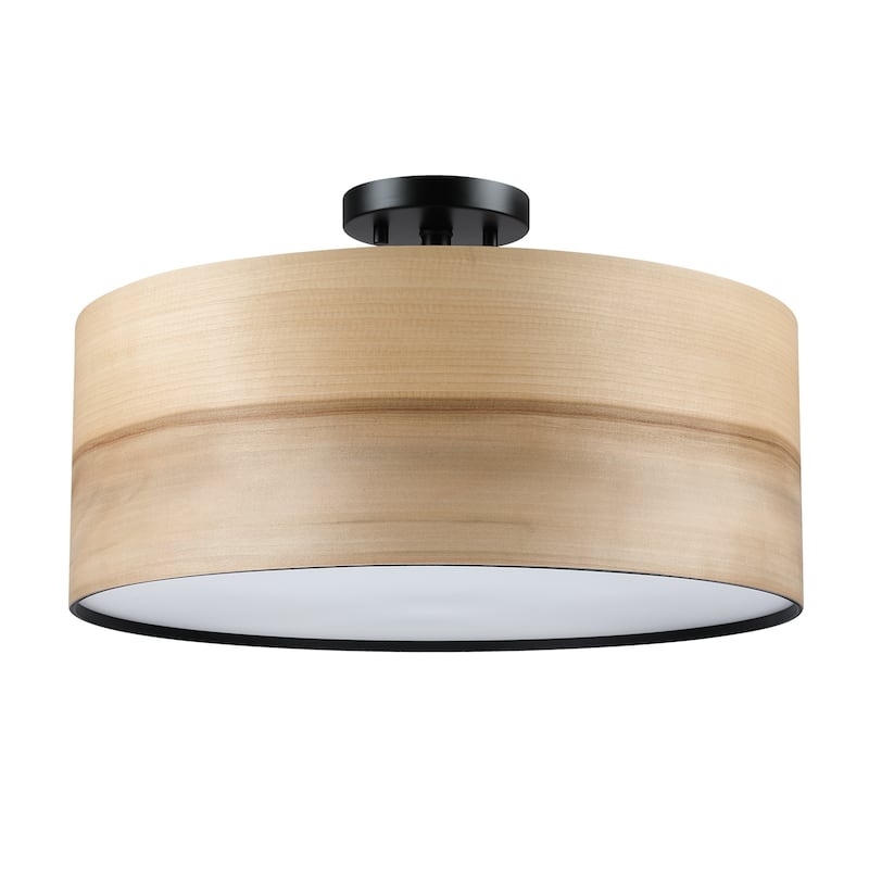 Breaux Wood Veneer Drum Semi Flush Mount Ceiling Light