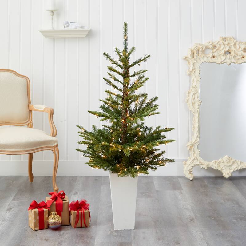 4.5' Artificial Christmas Tree with 100 LED Lights in White Planter