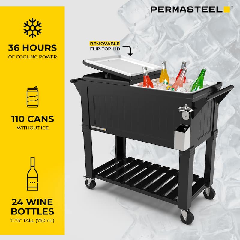Permasteel 80-Qt Antique Furniture Style Rolling Patio Cooler, Black