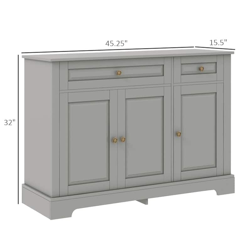 HOMCOM Sideboard Buffet Cabinet, Modern Kitchen Cabinet with 2 Drawers and Adjustable Shelves, Coffee Bar Cabinet, Gray
