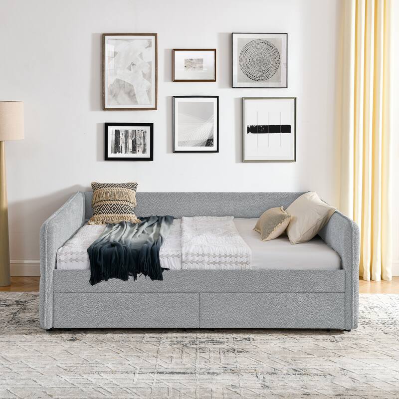 Upholstered sofa bed with drawers