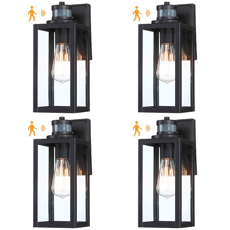4 Pack 1-Light Dusk to Dawn Outdoor Wall Lantern with Motion Sensor - Matte Black - Matte Black