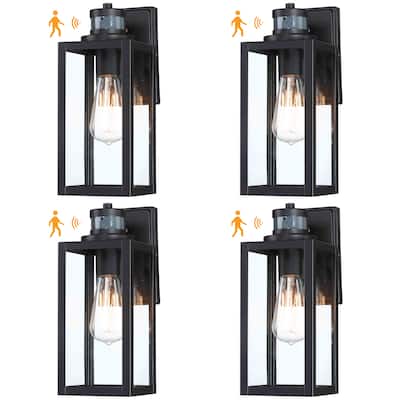 4 Pack 1-Light Dusk to Dawn Outdoor Wall Lantern with Motion Sensor - Matte Black