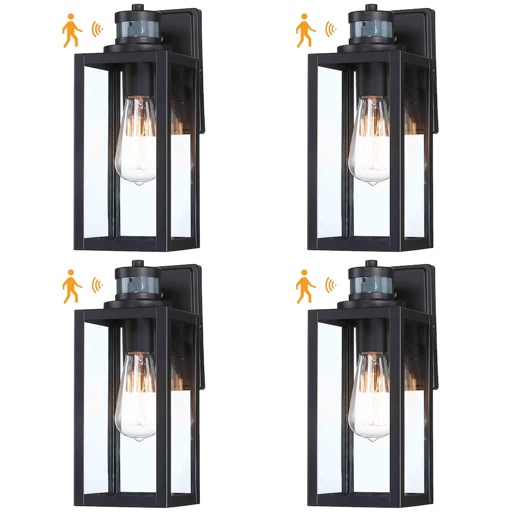 4 Pack 1-Light Dusk to Dawn Outdoor Wall Lantern with Motion Sensor - Matte Black