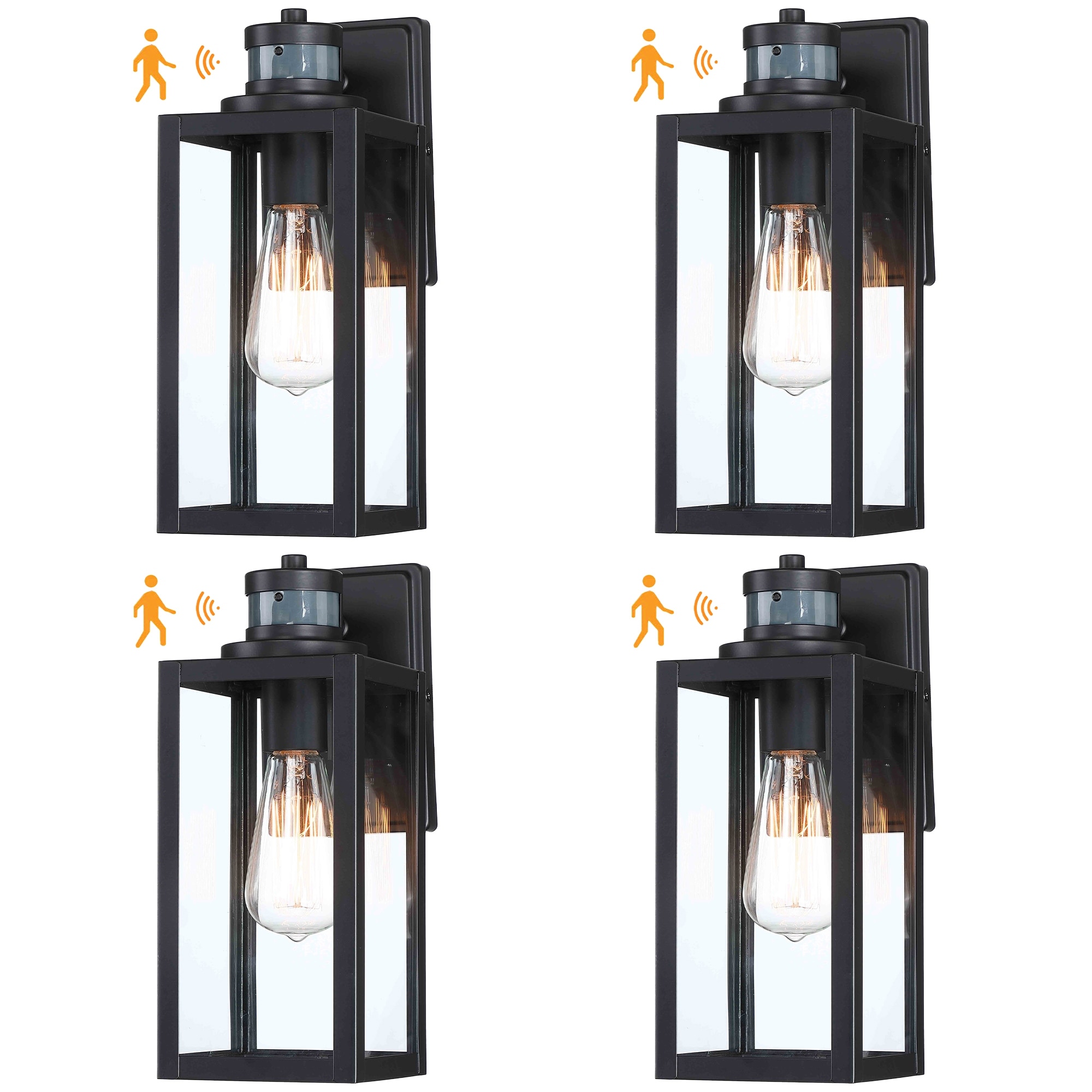 4 Pack 1-Light Dusk to Dawn Outdoor Wall Lantern with Motion Sensor - Matte Black
