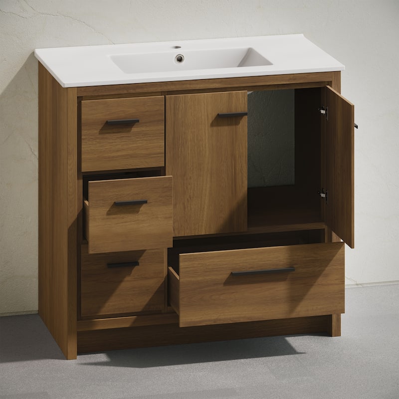 Virage 36" Freestanding Bathroom Vanity In Brown Oak With Sink Top - 36