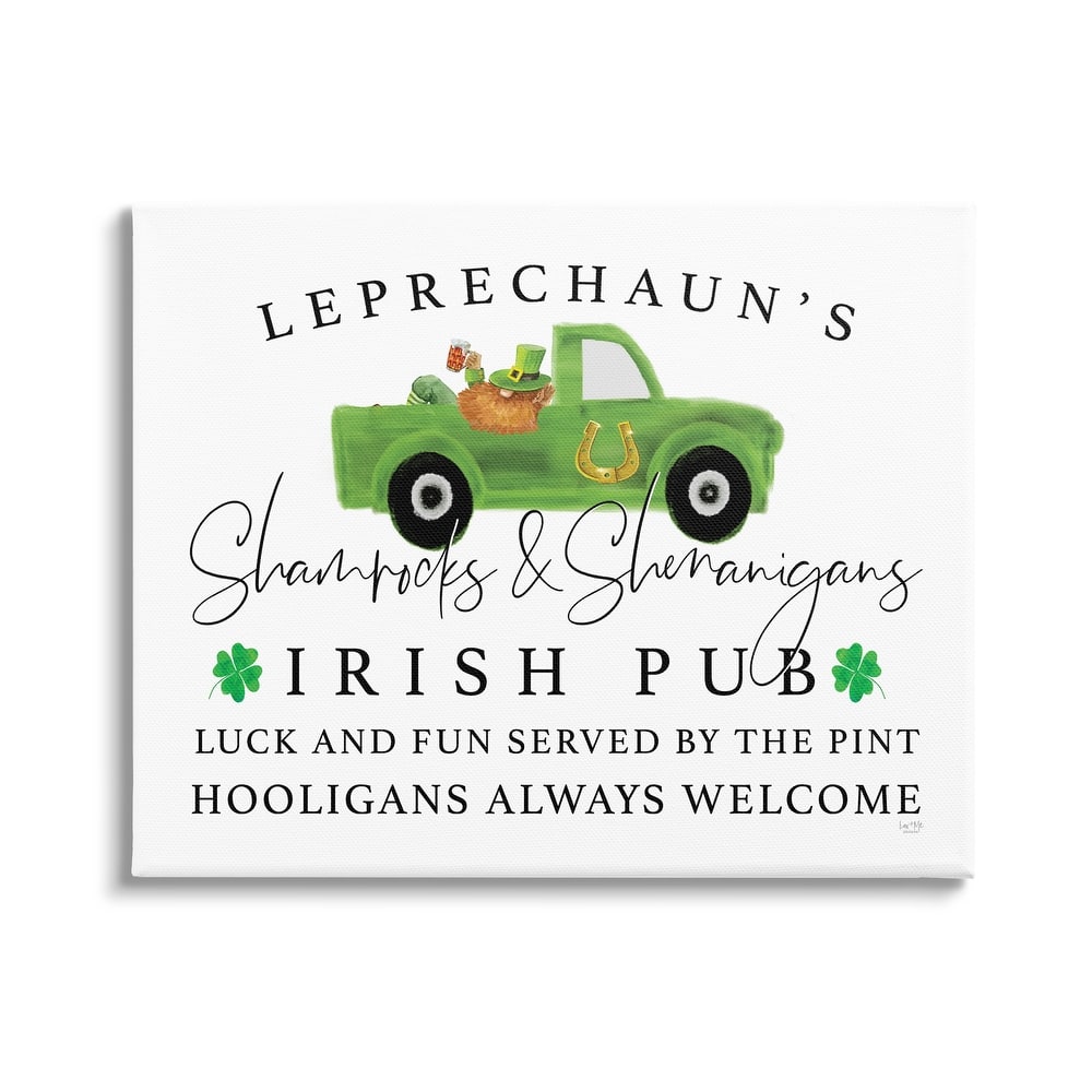 Stupell Irish Pub Whimsical Leprechaun Green Shamrock Details Canvas Wall Art Design By Lux + Me Designs
