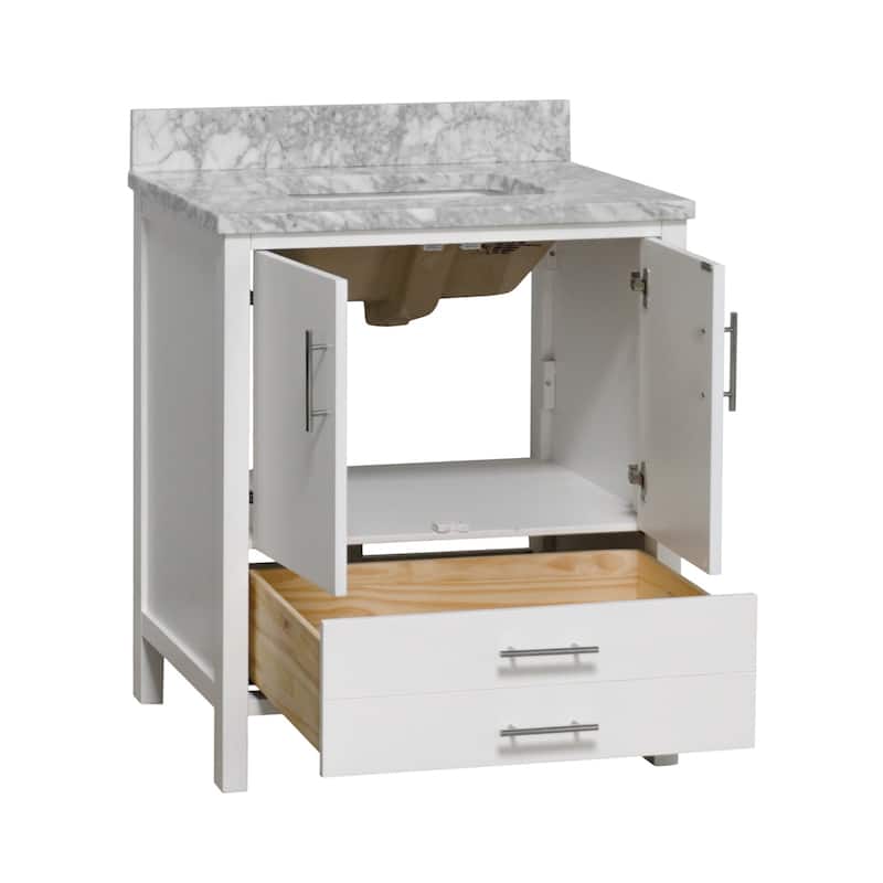 KitchenBathCollection California 30" Bathroom Vanity with Carrara Marble Top