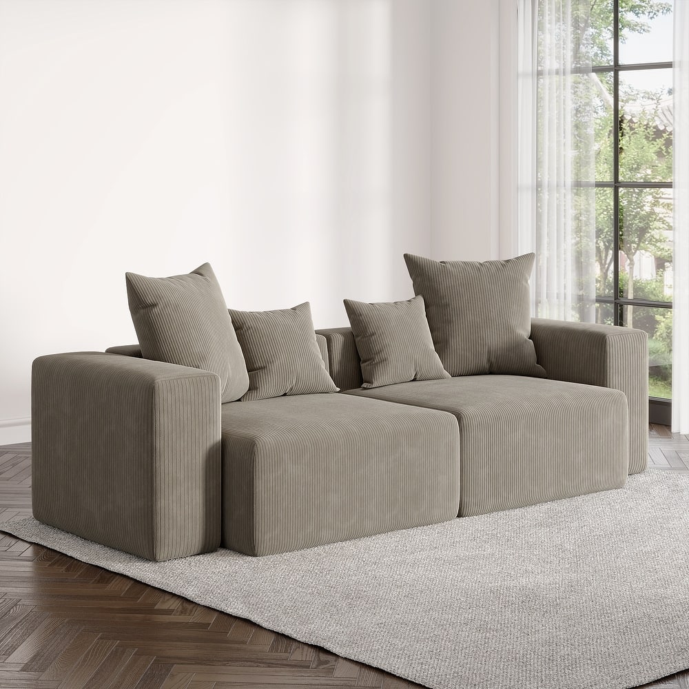 2 Set Oversized Corduroy Sectional Sofa Square Arm