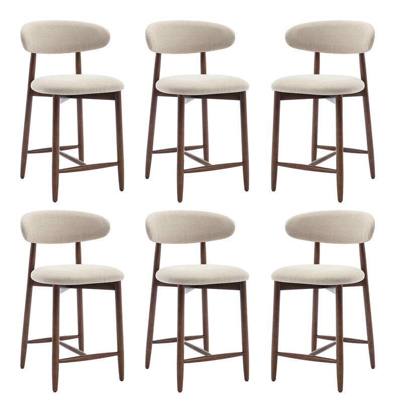 Mid-Century Modern Upholstered Bar Stools Counter Height Wooden Bar Chairs with Backrest Footrest