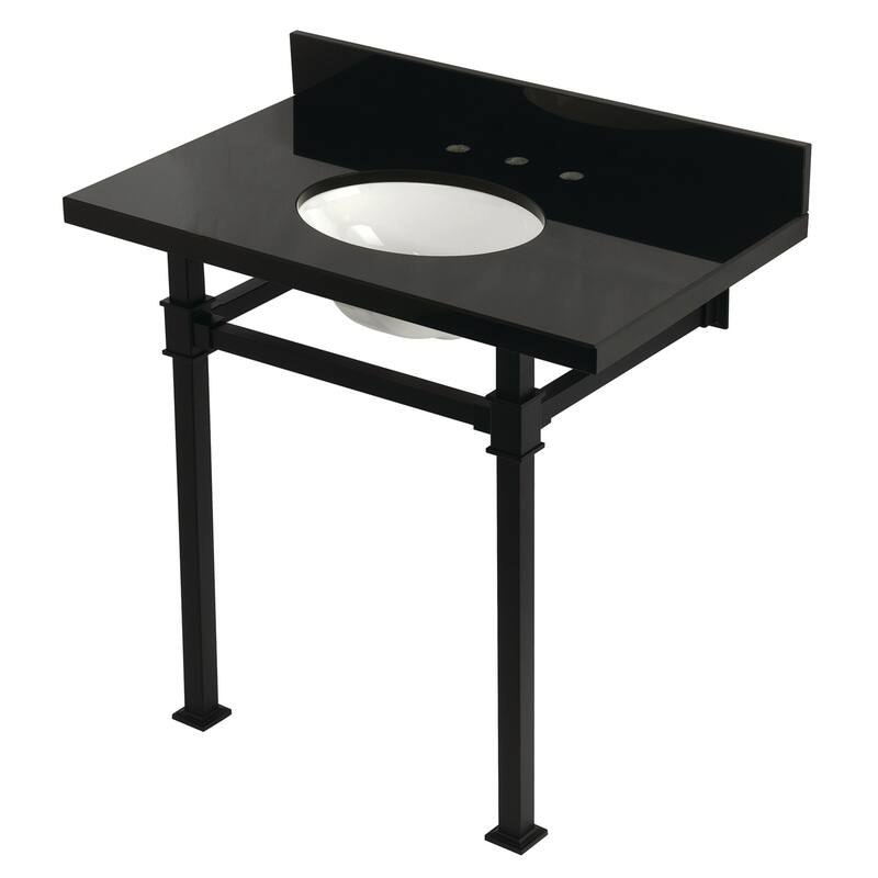 Kingston Brass KVPK36KOQ Monarch 36" Rectangular Granite, Stainless - Black Granite / Matte Black
