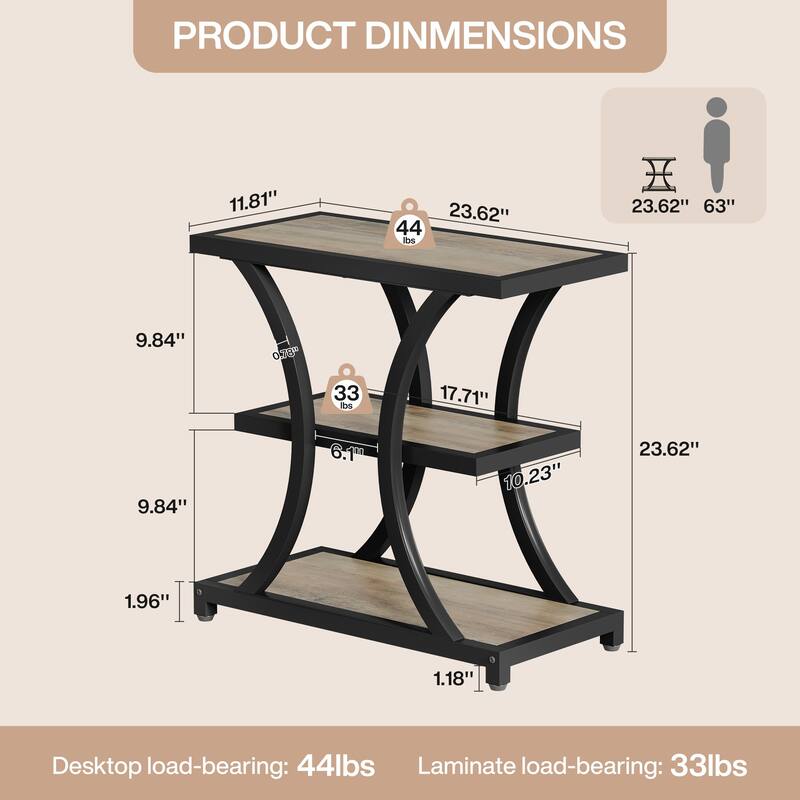 3-Tier Industrial Side Table with Geometric Metal Design
