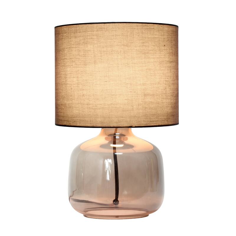 13.75" Modern Round Glass Table Lamp with Fabric Drum Shade for Bedroom or Living Room - 9"L x 9"W x 13.75"H