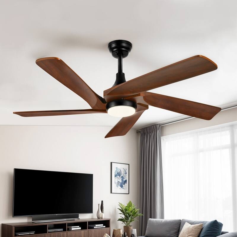 52" Ceiling Fan Lights With Remote Control and 5 Solid Wood Blades - Brown