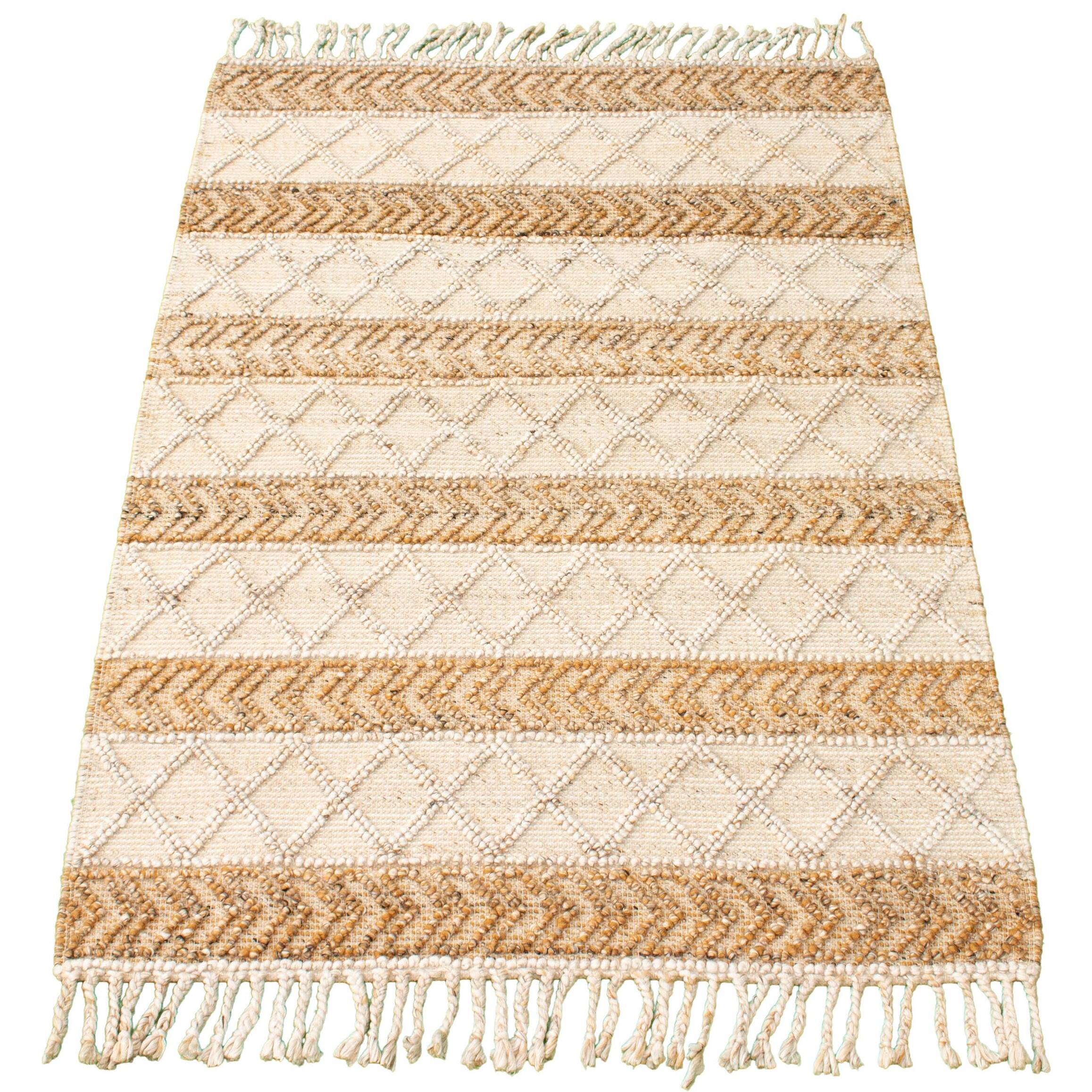 ECARPETGALLERY Braid weave Sienna Tan Wool Rug 5'3 x 7'7 Bed Bath