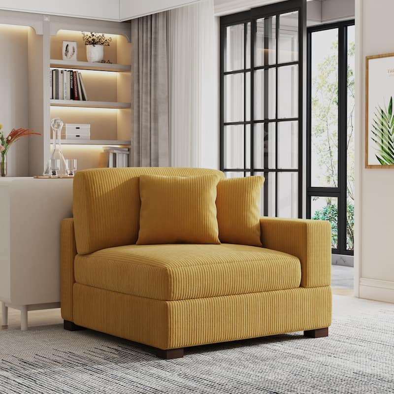 Corduroy Armchair Sofa Corner Chairs With Pillows - Armchair/Right Facing - Orange/Right