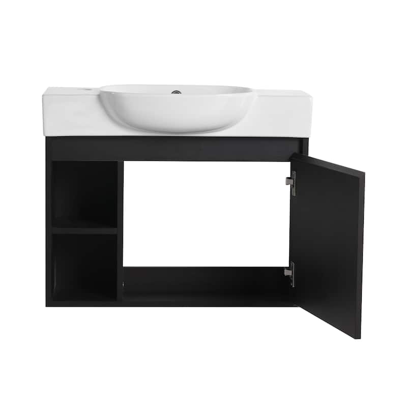 26'' Wall-Mounted Bathroom Vanity with White Ceramic Sink & Soft-Close Door