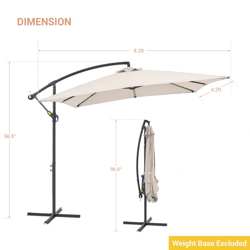 LIVOOSUN 8.2x8.2ft Offset Patio Umbrella Hanging Umbrella w/Steel Ribs