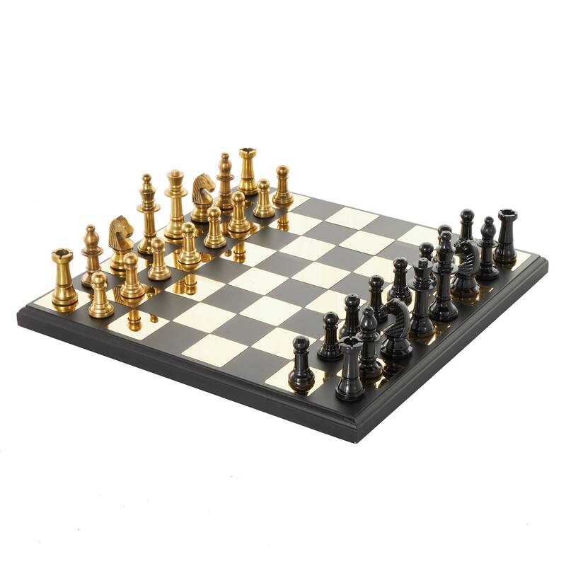 Aluminum Metal Chess Game Set - Gold or Black - Roche River Decor