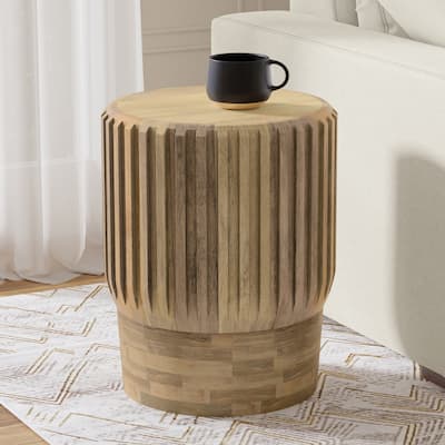Simpli Home Lyall MANGO WOOD 16" Wide Round Side Table in Natural & Fully Assembled - 16" D x 16" W x 20" H
