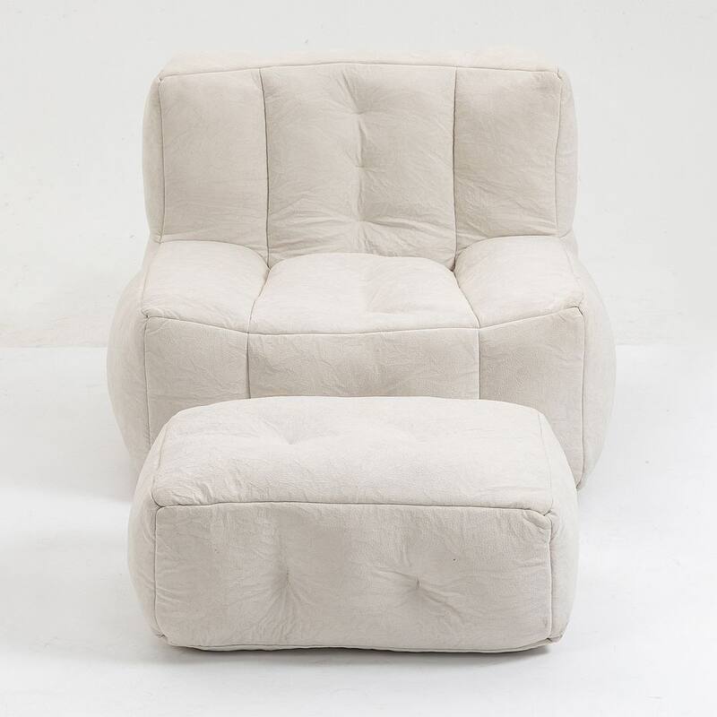 Fluffy Comfort Lounger Bean Bag Chair with Memory Foam and Ottoman