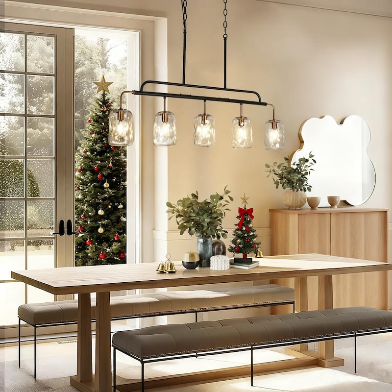 Modern 5-Light Hand-blown Glass 41" W Chandelier Gun Black Gold Kitchen Island Light - W 41.3" x D 4.3" x H 24"