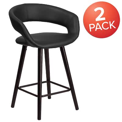 2 Pk. 24'' High Contemporary Vinyl Stool with Wood Frame - 22"W x 19"D x 33.25"H
