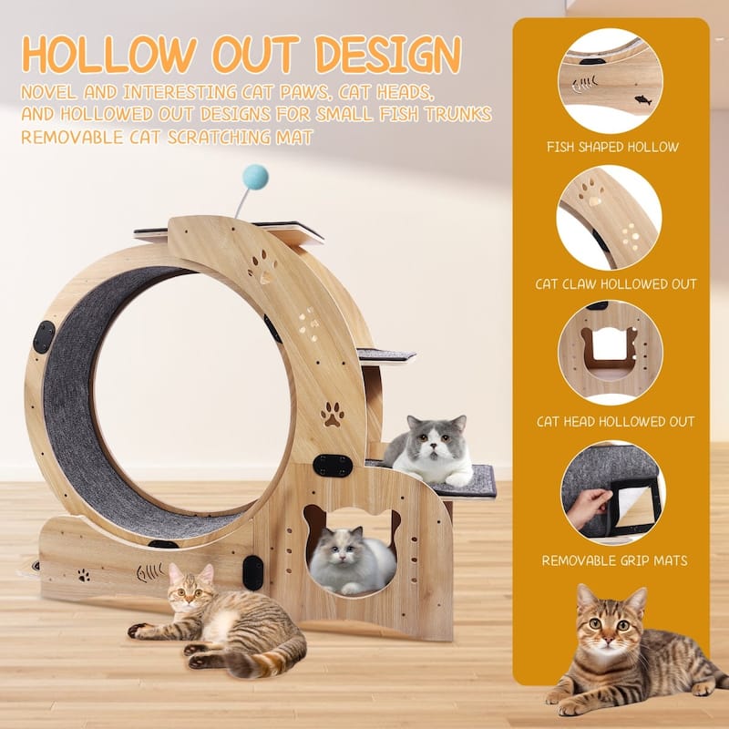 Brown 6-in-1 Cat Running Wheel For Large Cat Up To 44Lbs