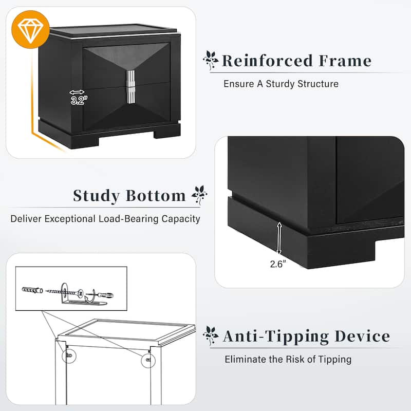 Christopher Knight Home - Ravenwood MDF Nightstand with Diamond-Edge Drawers and Heavy-Duty Base