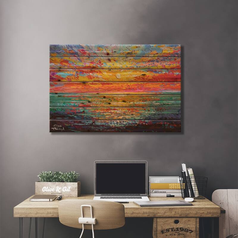 Red Sunset Print On Wood by Olga Tkachyk - Multi-Color