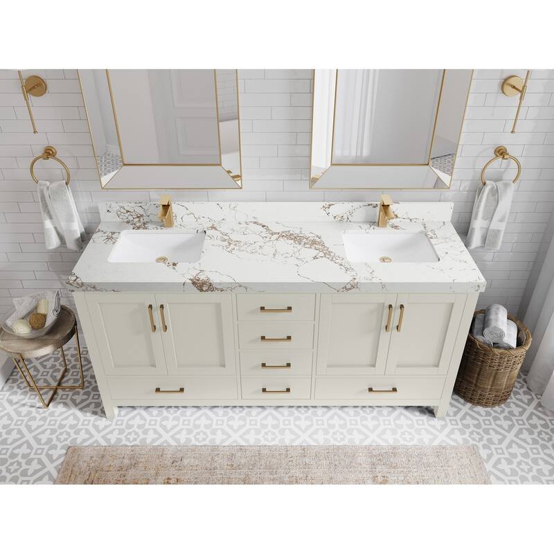 Willow Collection 72 in. W x 22 in. D Malibu Double Sink Bathroom Vanity with Countertop - 2" Viola Gold - FineGrain